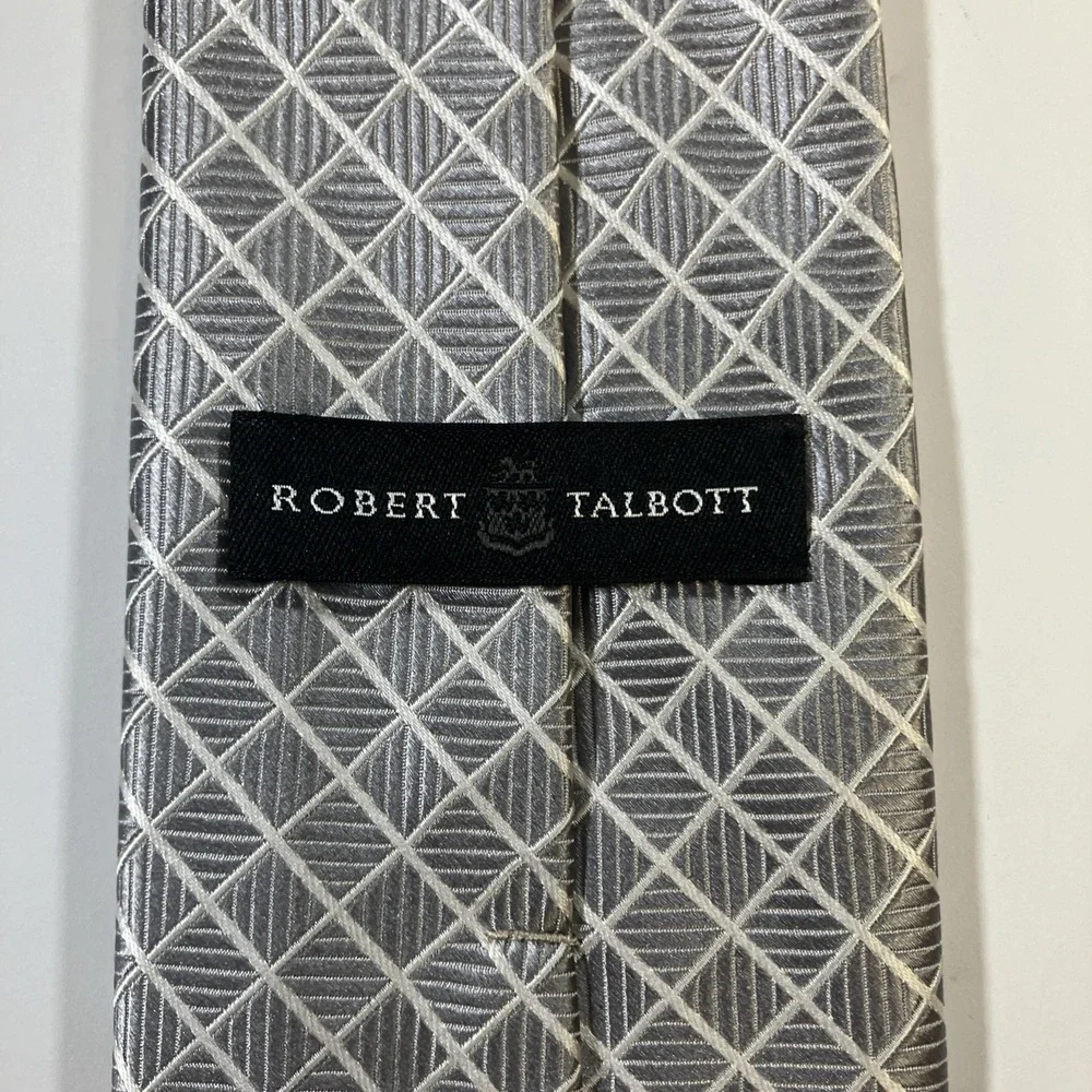 Robert Talbott Silver Diamond‎ Lattice Geometric Silk Necktie Made in USA